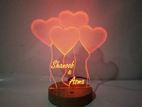 Personalised 3D Illusion Color Changing LED Night lamp with Remote Control and Wooden Base 22x22 CM with Customized Name and Tagline.