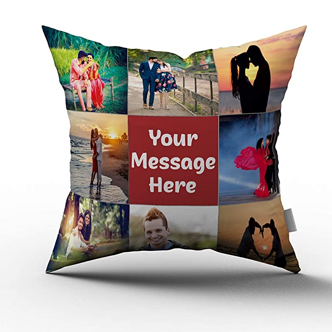 Personalized/Customized Cushion Pillow with 8 Photos Collage and Message Gifts Microfiber Filer Included 12x12 inch (Multicolour)