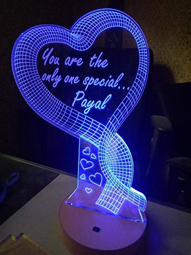 Wooden Base Personalised Customised 3D Illusion Lamp with Name and Tagline.