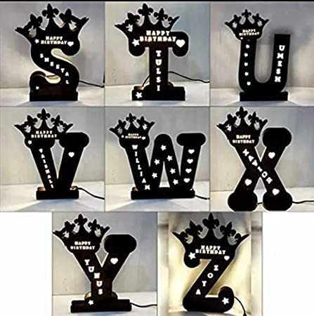 SHOPINSTA Wooden Alphabet Led Lamp Customized And Personalized With Any Alphabet(A-Z) Name And Date Amazing Gift 12X10X2 Inch (Brown, Pack of 1)