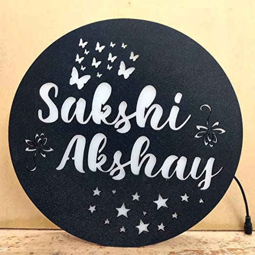 Shopinsta® Customised Round Shaped Lamp Wooden Couple Name LED Lamp Customize & Personalize with Any Name- Marriage Wedding Anniversary Husband Wife Boyfriend Girlfriend (Wooden, 12X12 inches)