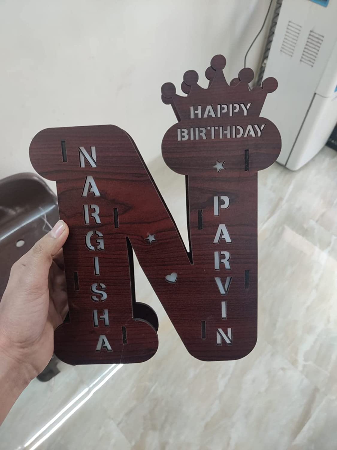 SHOPINSTA Wooden Alphabet Led Lamp Customized And Personalized With Any Alphabet(A-Z) Name And Date Amazing Gift 12X10X2 Inch (Brown, Pack of 1)